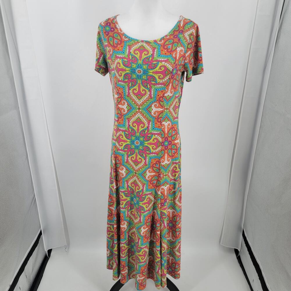 Nina Leonard Dress Womens Small Geo Print Maxi Stretch Boho Retro